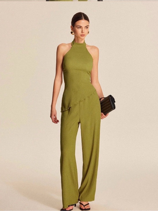 Commense Pants - Commense Olive Green Halter and Wide-Leg Set